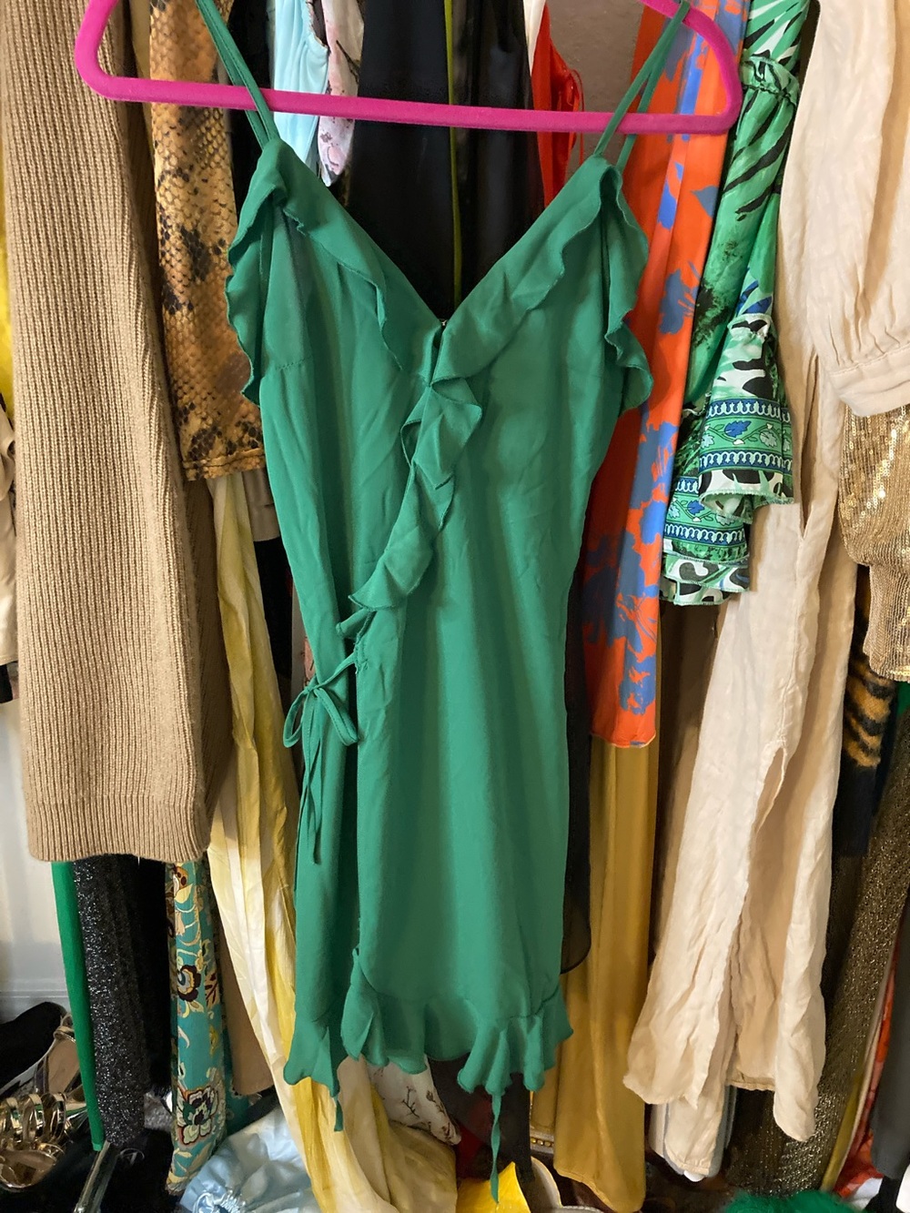 H&M Emerald Green Ruffle Wrap Mini Dress